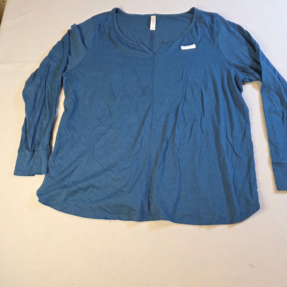 Cacique Teal Blue Notched V-Neck Long Sleeve Top Cotton Modal Plus Size 18/20